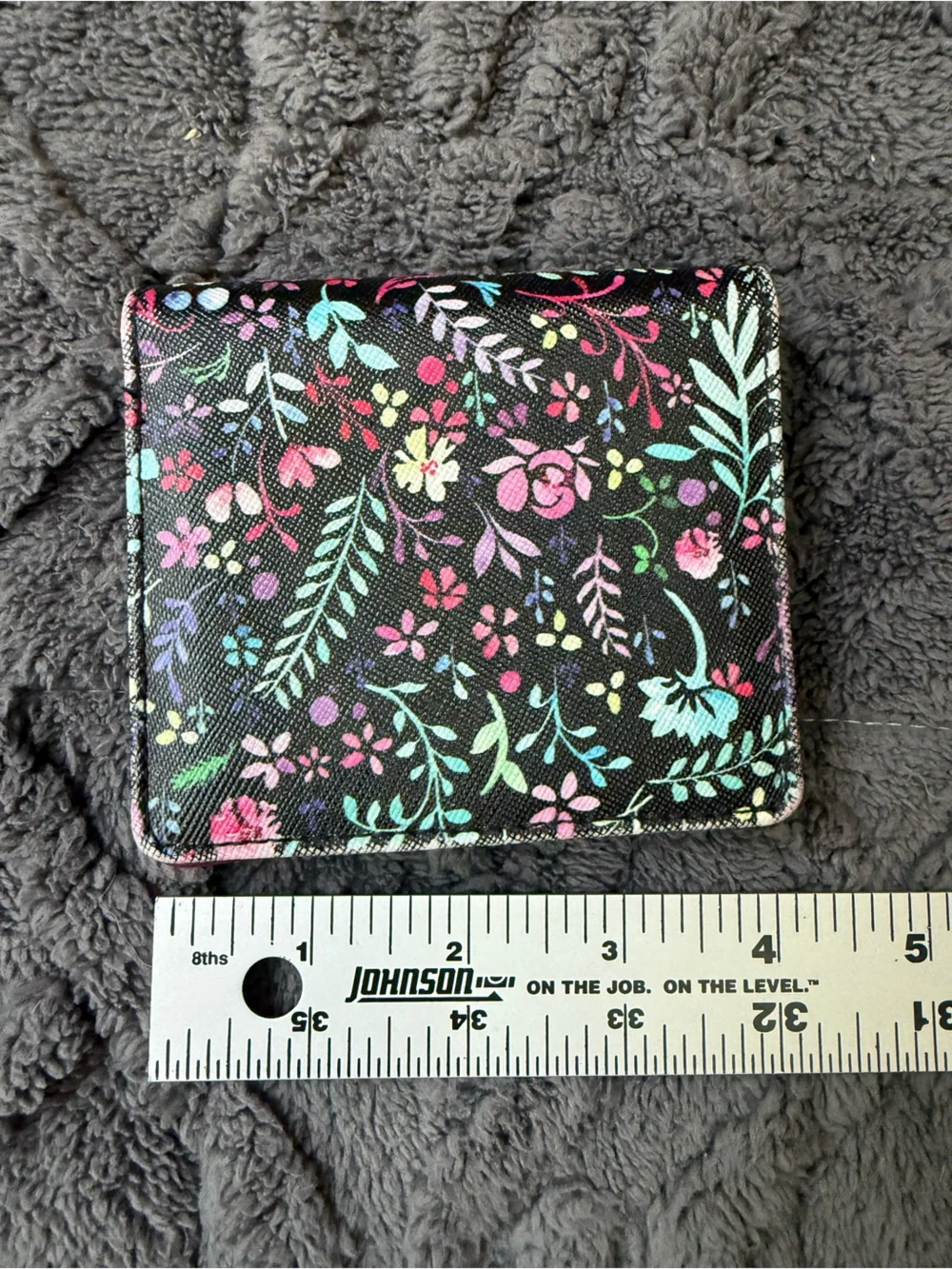 Floral Compact Card Wallet - Black with Multicolor Floral Print